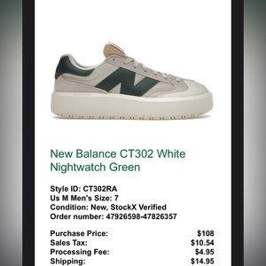 New Balance CT302 White Nighwatch Green